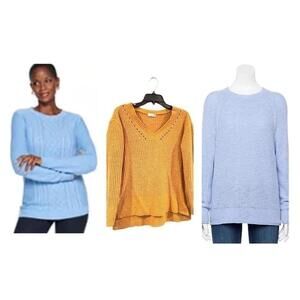 3 set sweaters Women's Croft Barrow, SO,Classic Cable-Knit Crewneck, V Neck
